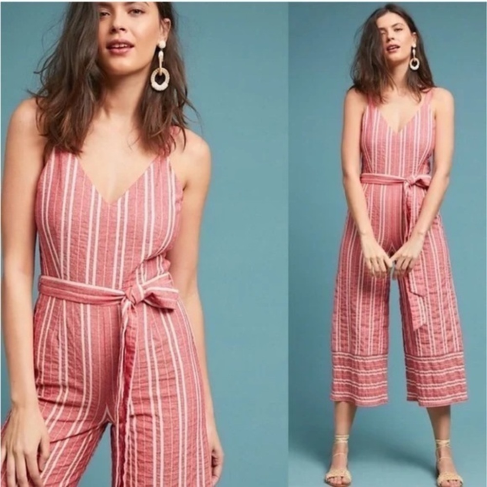 Anthropologie | Ett:Twa Red Robin Seersucker Jumpsuit Size Small